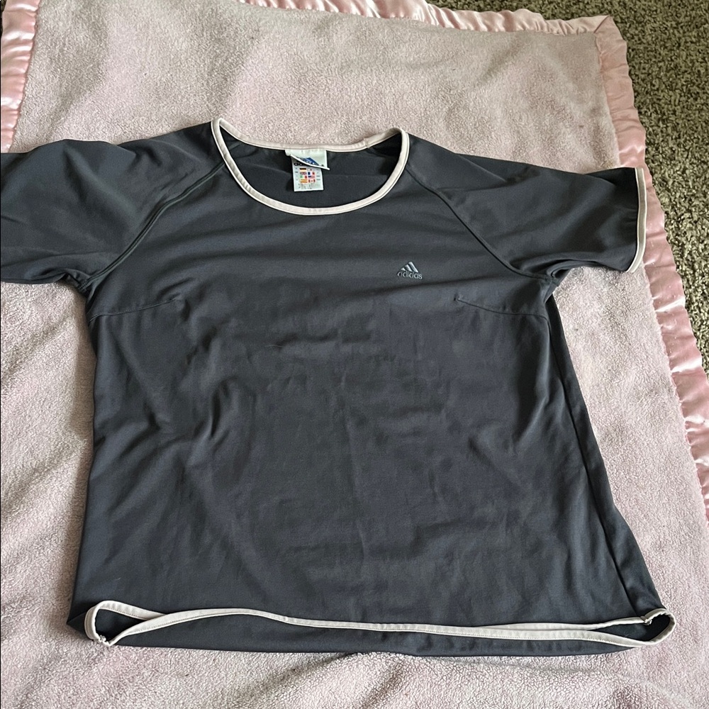Adidas Charcoal Tee with Pink Accents
